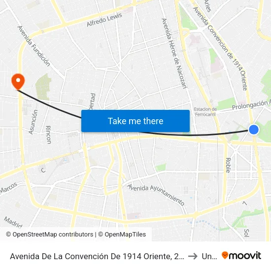 Avenida De La Convención De 1914 Oriente, 202a to Unid map