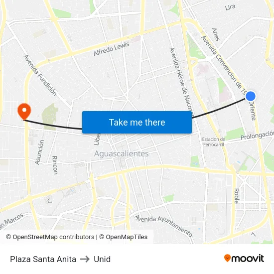 Plaza Santa Anita to Unid map