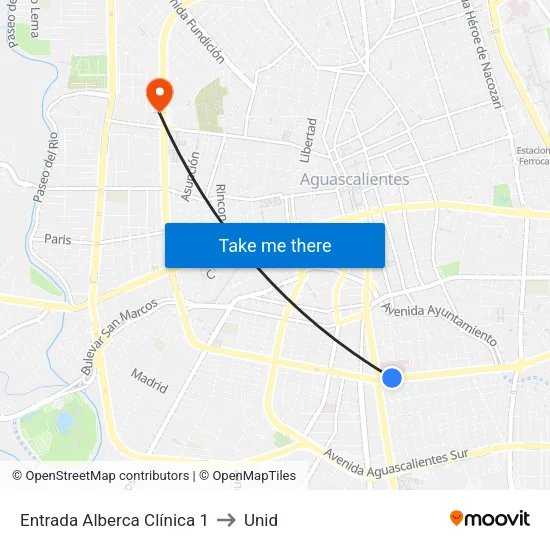 Entrada Alberca Clínica 1 to Unid map