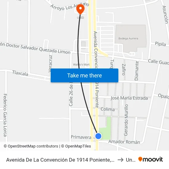 Avenida De La Convención De 1914 Poniente, 821 to Unid map