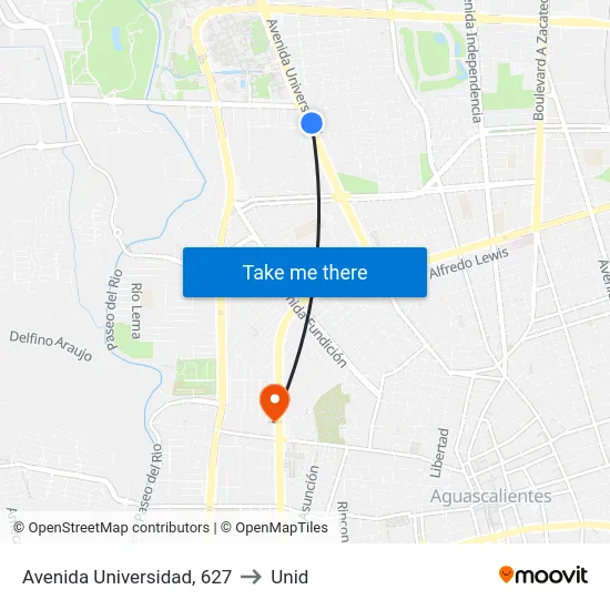 Avenida Universidad, 627 to Unid map