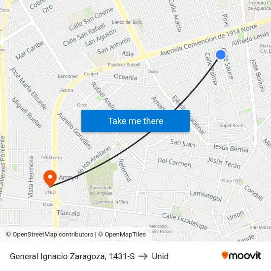 General Ignacio Zaragoza, 1431-S to Unid map