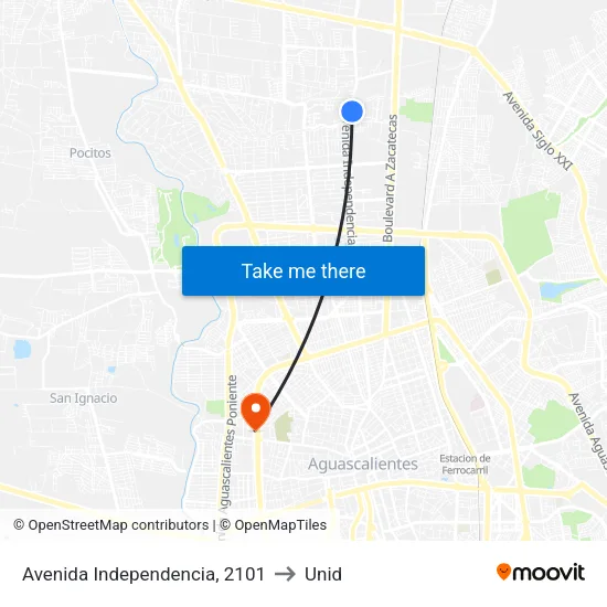 Avenida Independencia, 2101 to Unid map
