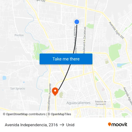 Avenida Independencia, 2316 to Unid map