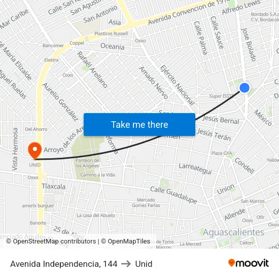 Avenida Independencia, 144 to Unid map