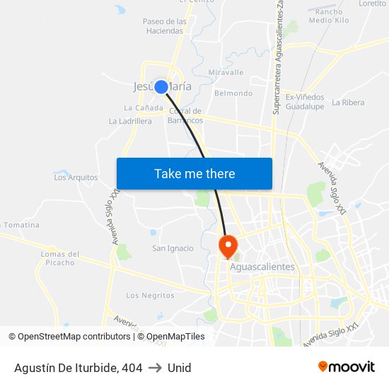Agustín De Iturbide, 404 to Unid map