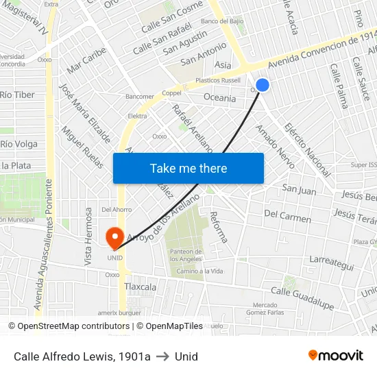 Calle Alfredo Lewis, 1901a to Unid map