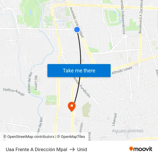 Uaa Frente A Dirección Mpal to Unid map