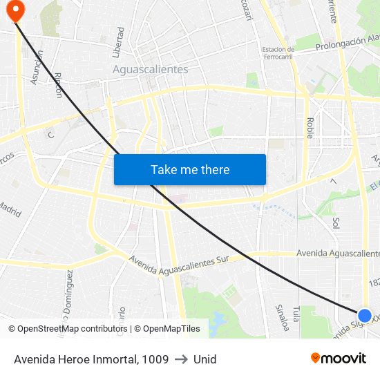 Avenida Heroe Inmortal, 1009 to Unid map