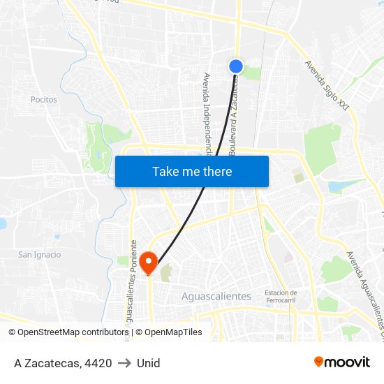 A Zacatecas, 4420 to Unid map