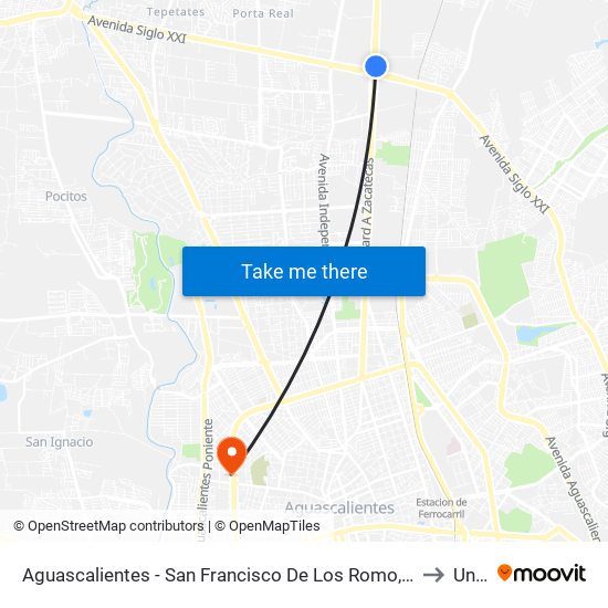 Aguascalientes - San Francisco De Los Romo, 273 to Unid map