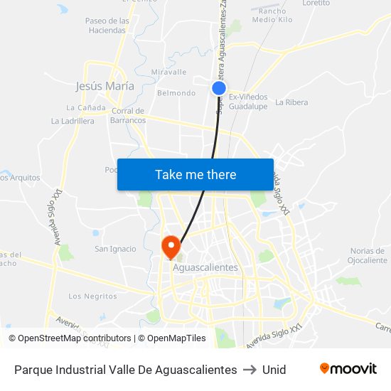 Parque Industrial Valle De Aguascalientes to Unid map