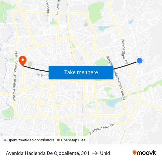 Avenida Hacienda De Ojocaliente, 301 to Unid map