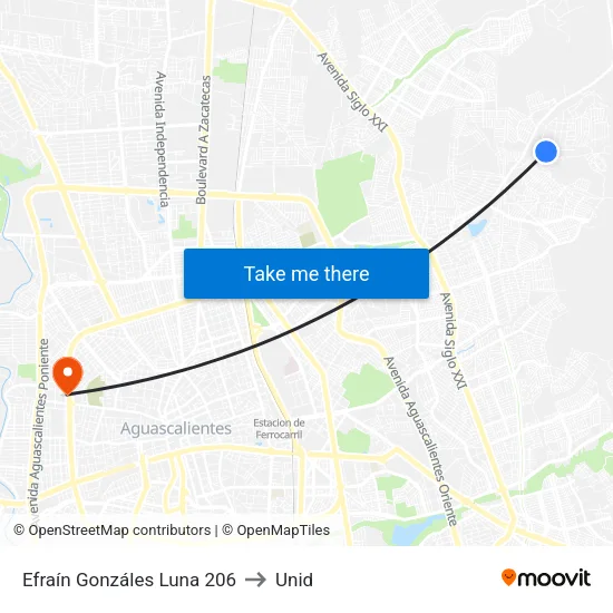 Efraín Gonzáles Luna 206 to Unid map
