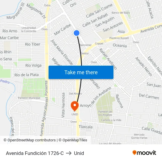 Avenida Fundición 1726-C to Unid map