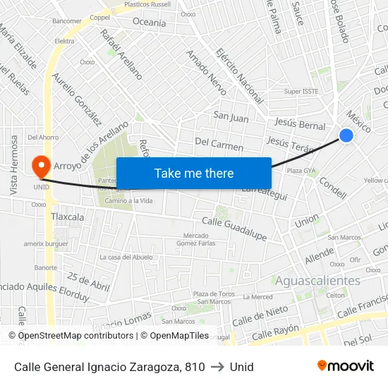 Calle General Ignacio Zaragoza, 810 to Unid map