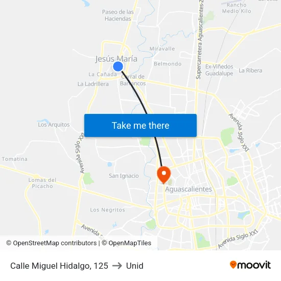 Calle Miguel Hidalgo, 125 to Unid map
