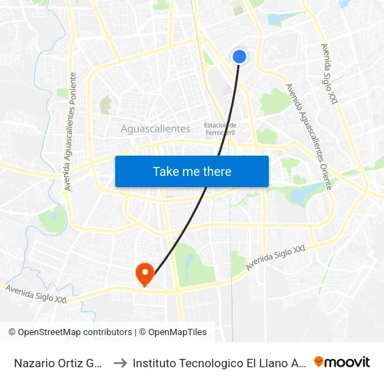 Nazario Ortiz Garza, 406 to Instituto Tecnologico El Llano Aguascalientes map