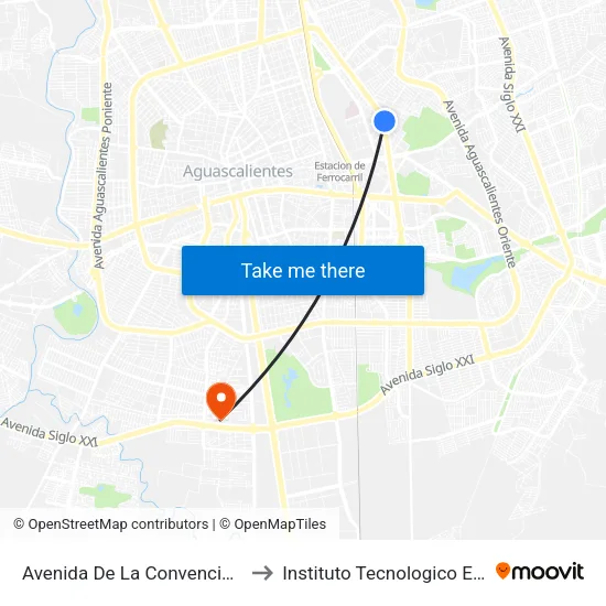 Avenida De La Convención De 1914 Oriente, 301b to Instituto Tecnologico El Llano Aguascalientes map