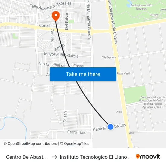 Centro De Abastos 680, 46 to Instituto Tecnologico El Llano Aguascalientes map