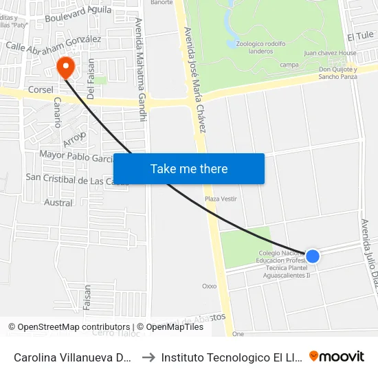 Carolina Villanueva De García C-8e, 314 to Instituto Tecnologico El Llano Aguascalientes map