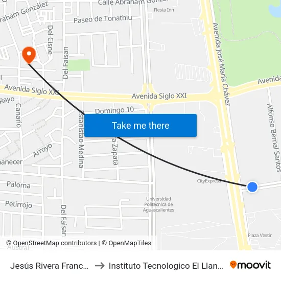 Jesús Rivera Franco C-18e, 103 to Instituto Tecnologico El Llano Aguascalientes map