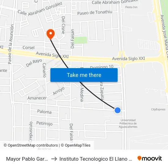 Mayor Pablo García, 115b to Instituto Tecnologico El Llano Aguascalientes map