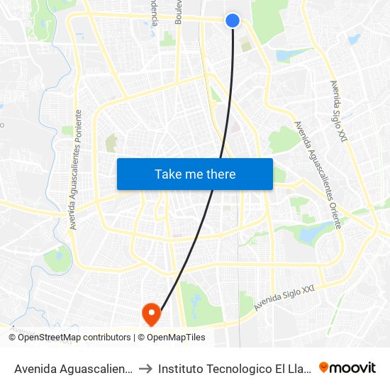 Avenida Aguascalientes Norte, 214 to Instituto Tecnologico El Llano Aguascalientes map