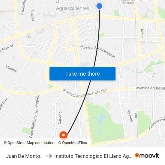 Juan De Montoro, 449 to Instituto Tecnologico El Llano Aguascalientes map