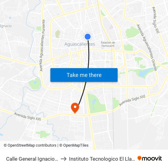 Calle General Ignacio Zaragoza, 511 to Instituto Tecnologico El Llano Aguascalientes map