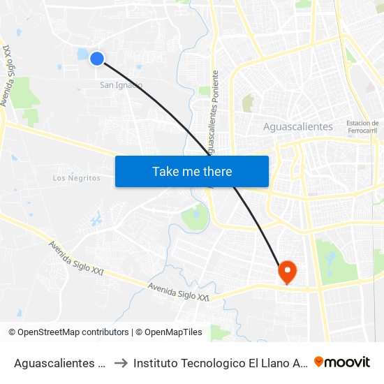Aguascalientes 66, 1108 to Instituto Tecnologico El Llano Aguascalientes map