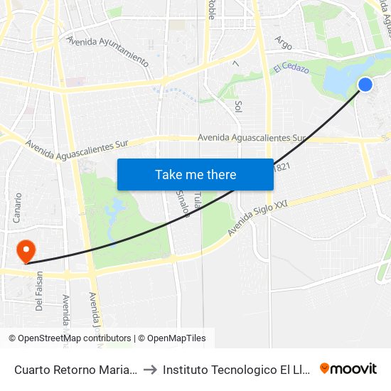Cuarto Retorno Mariano Hidalgo, 139 to Instituto Tecnologico El Llano Aguascalientes map