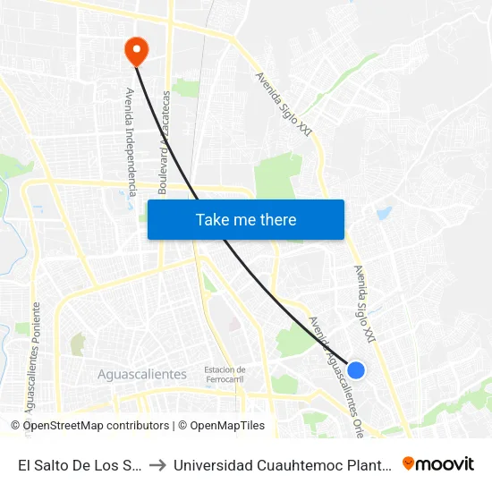 El Salto De Los Salado, 501 to Universidad Cuauhtemoc Plantel Aguascalientes map