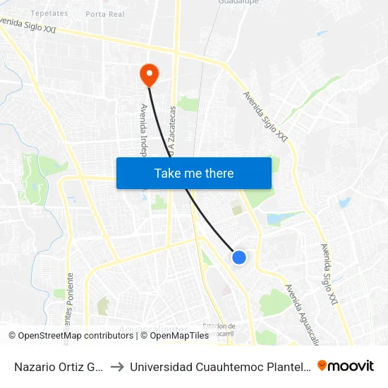 Nazario Ortiz Garza, 403 to Universidad Cuauhtemoc Plantel Aguascalientes map