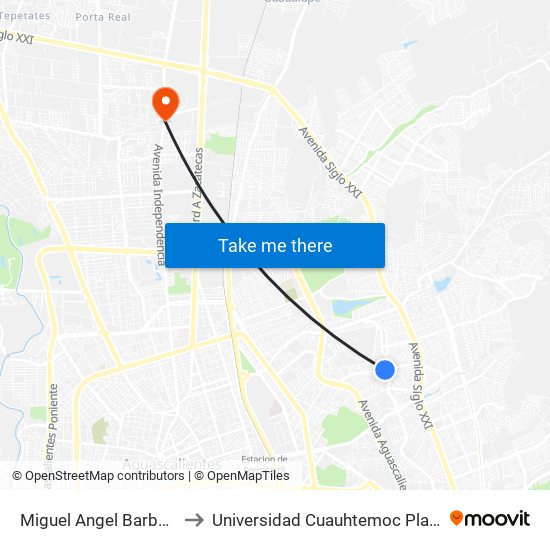 Miguel Angel Barberena Vega, Lb to Universidad Cuauhtemoc Plantel Aguascalientes map