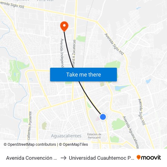 Avenida Convención 1914 Oriente, 901 to Universidad Cuauhtemoc Plantel Aguascalientes map