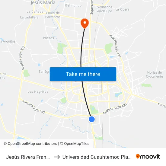 Jesús Rivera Franco C-18e, 103 to Universidad Cuauhtemoc Plantel Aguascalientes map