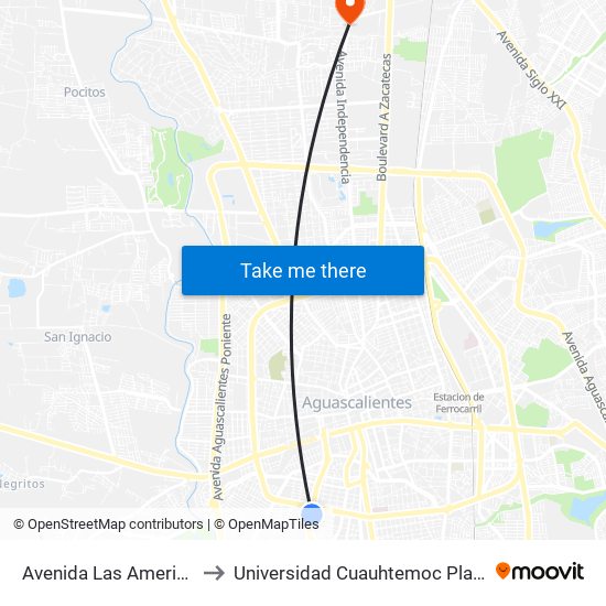 Avenida Las Americas, 413-1404 to Universidad Cuauhtemoc Plantel Aguascalientes map