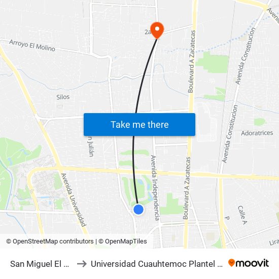 San Miguel El Alto, 136 to Universidad Cuauhtemoc Plantel Aguascalientes map