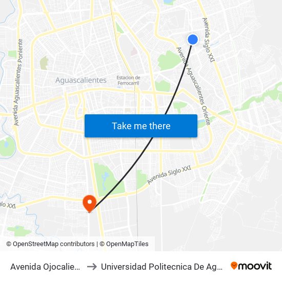 Avenida Ojocaliente, 515 to Universidad Politecnica De Aguascalientes map