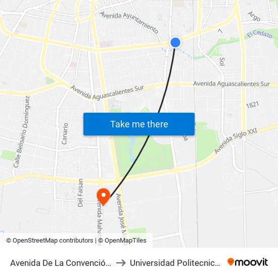Avenida De La Convención De 1914 Sur, 1205a to Universidad Politecnica De Aguascalientes map