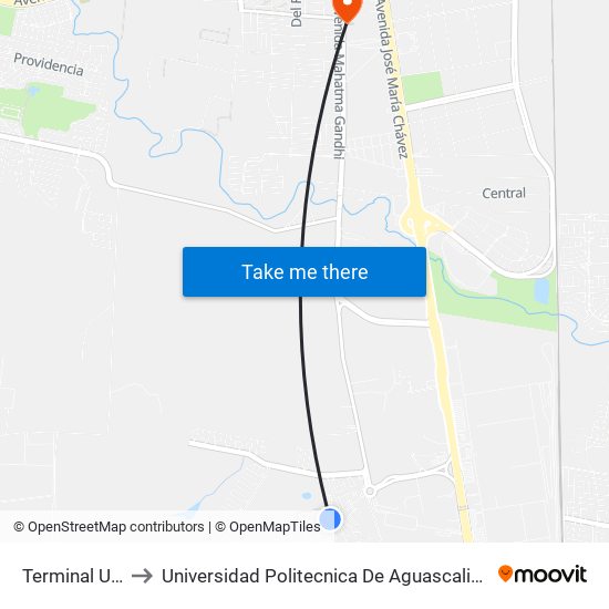 Terminal Upa to Universidad Politecnica De Aguascalientes map