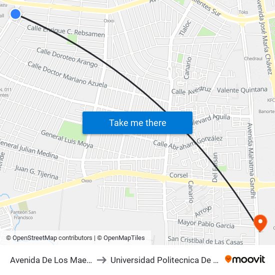 Avenida De Los Maestros, 2518 to Universidad Politecnica De Aguascalientes map