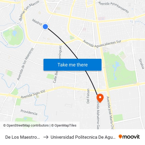 De Los Maestros, 1702 to Universidad Politecnica De Aguascalientes map