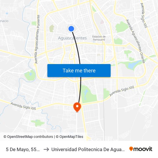 5 De Mayo, 552-558 to Universidad Politecnica De Aguascalientes map