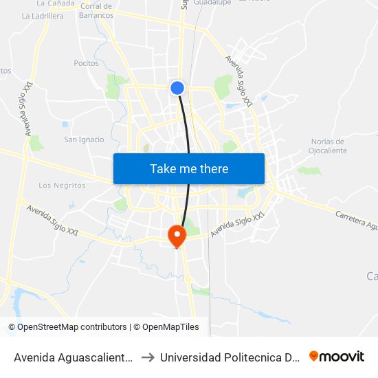Avenida Aguascalientes Norte, 4941 to Universidad Politecnica De Aguascalientes map