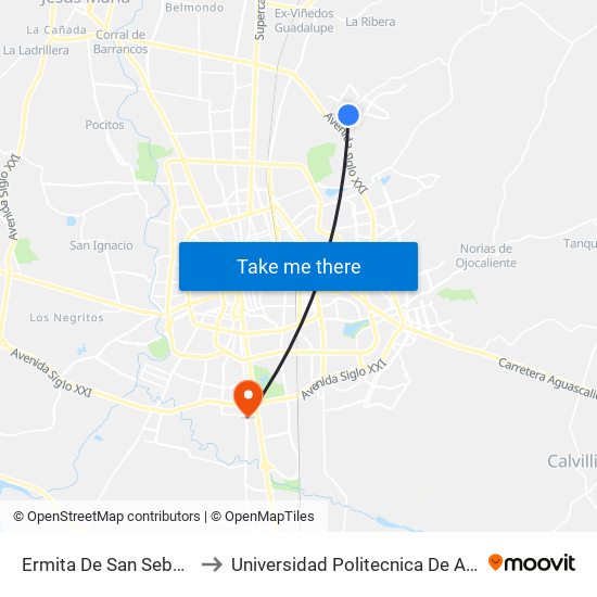 Ermita De San Sebastián, 506 to Universidad Politecnica De Aguascalientes map