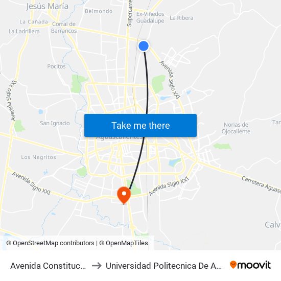 Avenida Constitución, 1503 to Universidad Politecnica De Aguascalientes map