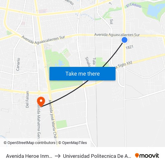 Avenida Heroe Inmortal, 258 to Universidad Politecnica De Aguascalientes map