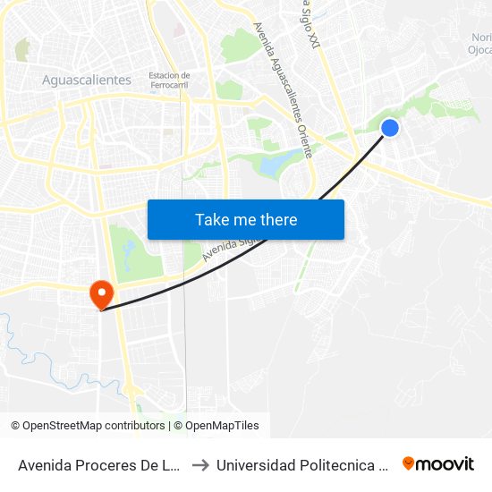 Avenida Proceres De La Enseñanza, 103 to Universidad Politecnica De Aguascalientes map